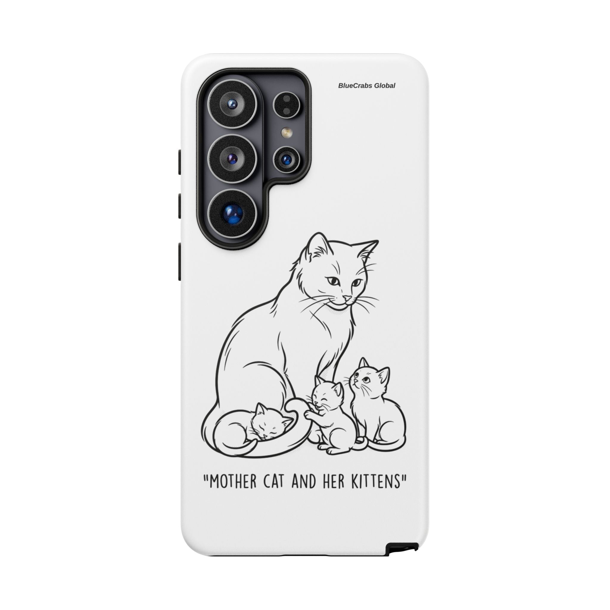 Mother Cat and Her Kittens Phone Case — Cute Minimalist Cat Illustration
