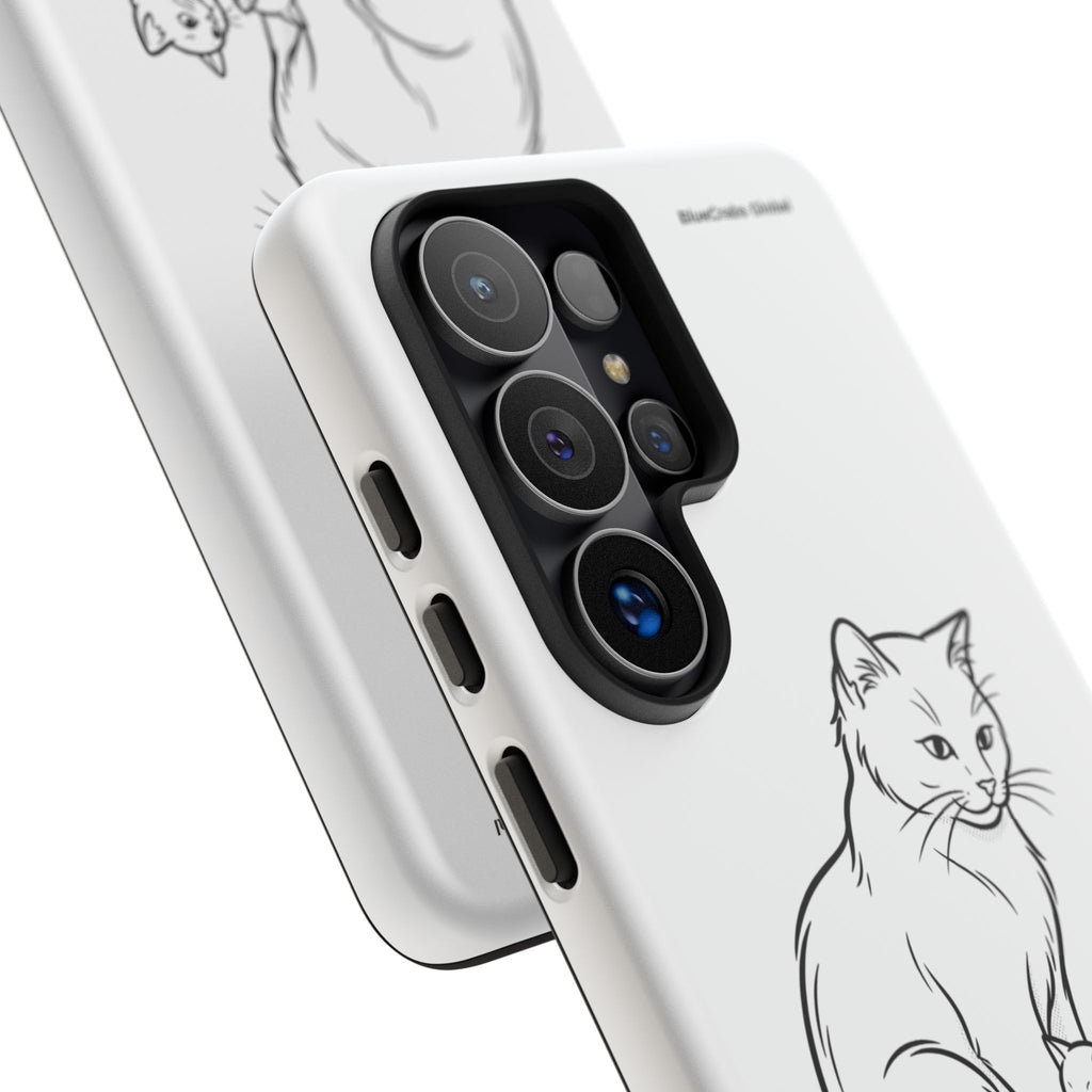 Mother Cat and Her Kittens Phone Case — Cute Minimalist Cat Illustration