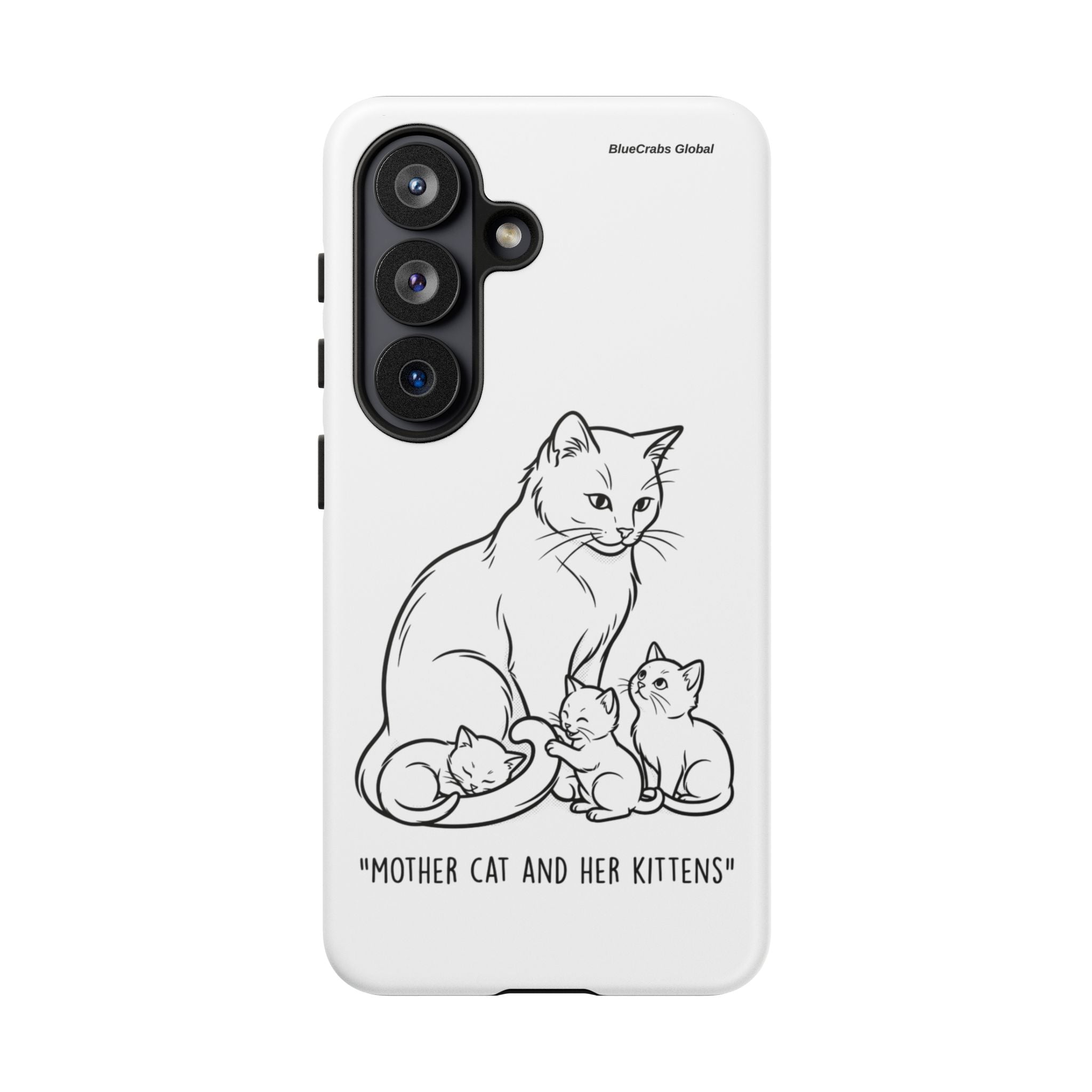 Mother Cat and Her Kittens Phone Case — Cute Minimalist Cat Illustration