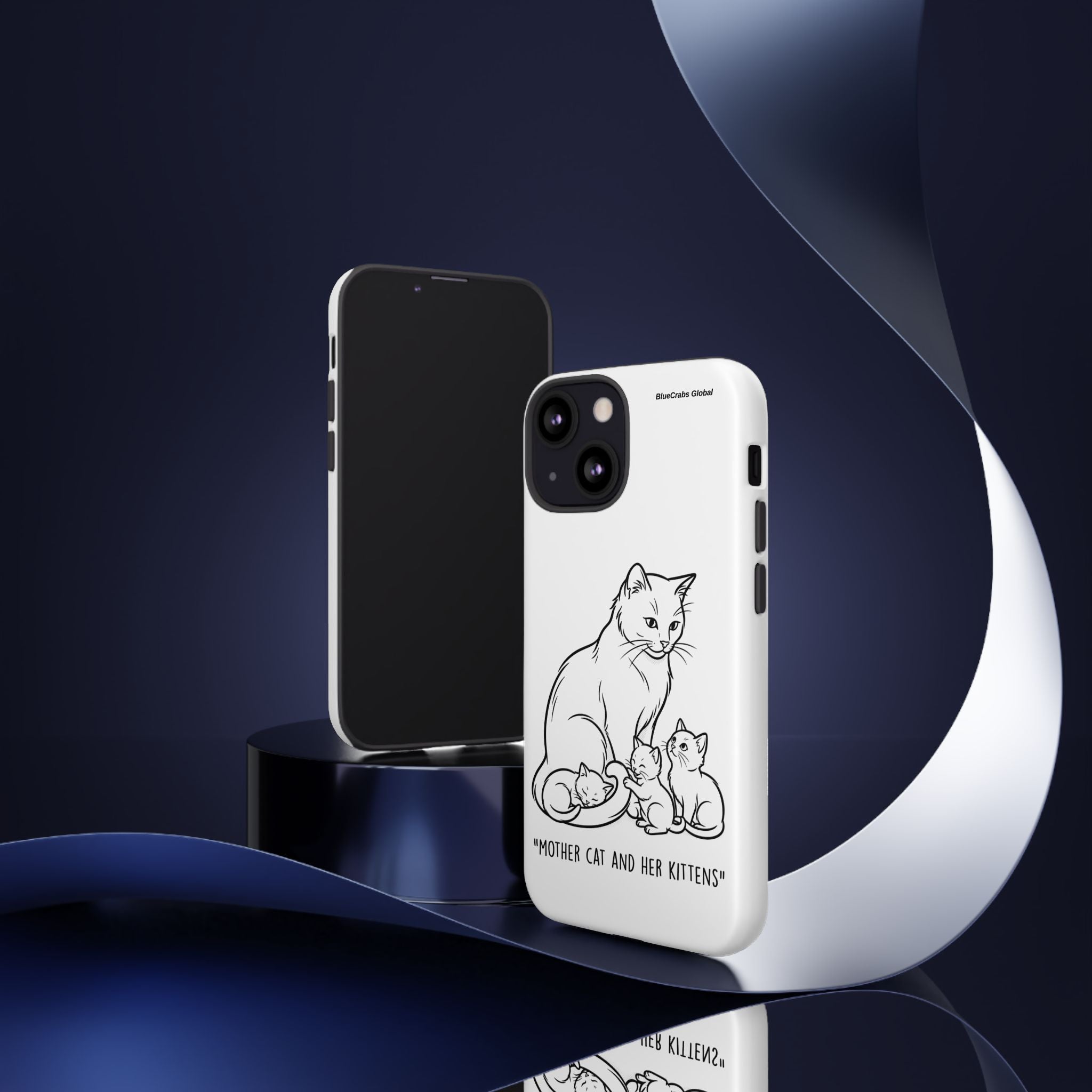 Mother Cat and Her Kittens Phone Case — Cute Minimalist Cat Illustration