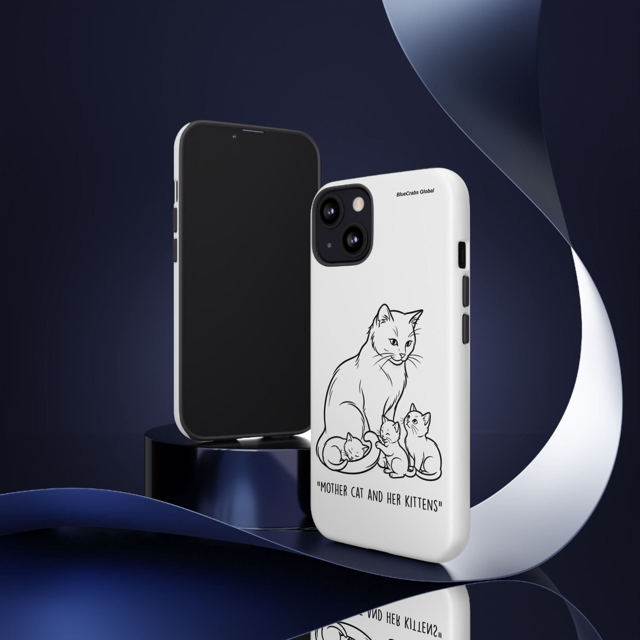Mother Cat and Her Kittens Phone Case — Cute Minimalist Cat Illustration