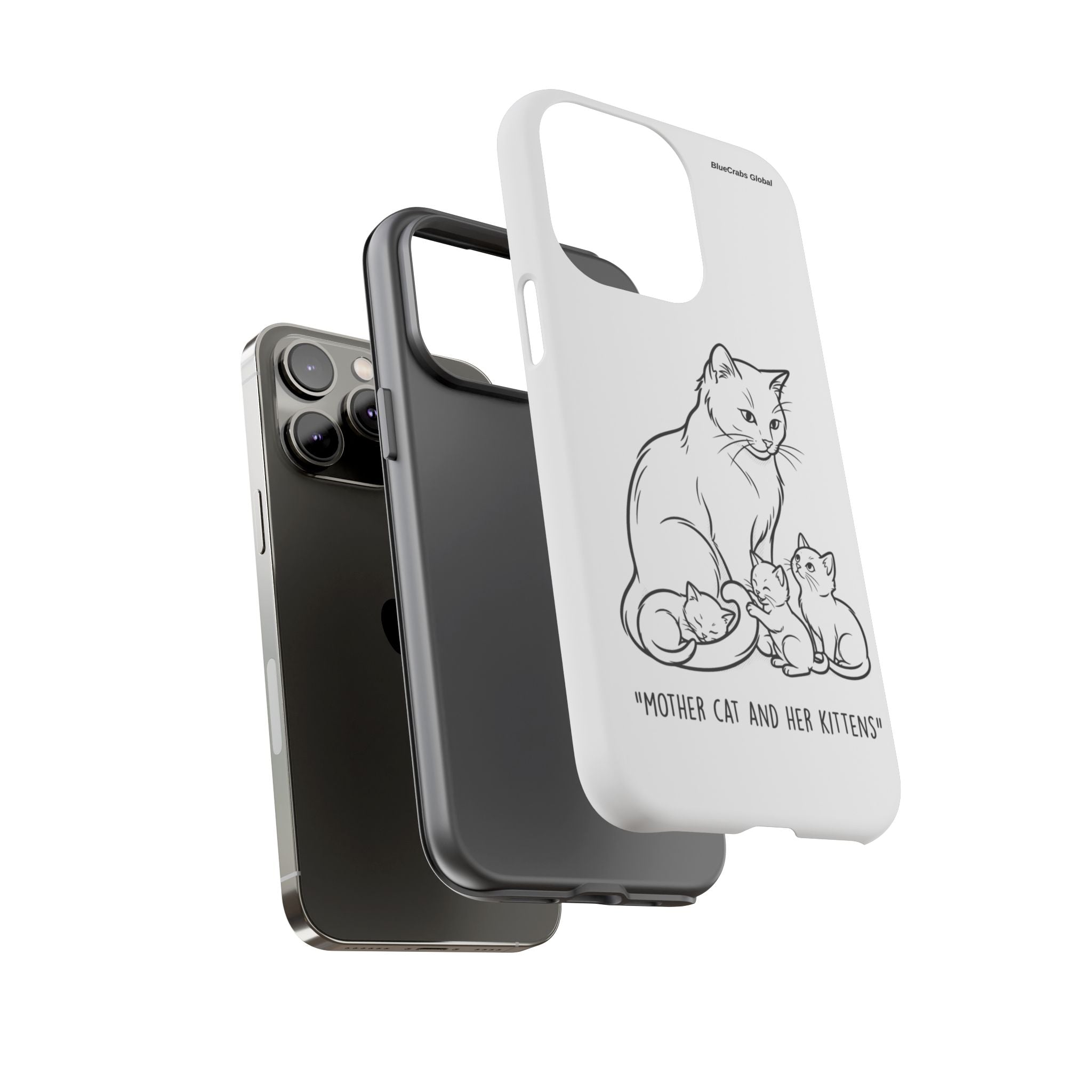 Mother Cat and Her Kittens Phone Case — Cute Minimalist Cat Illustration