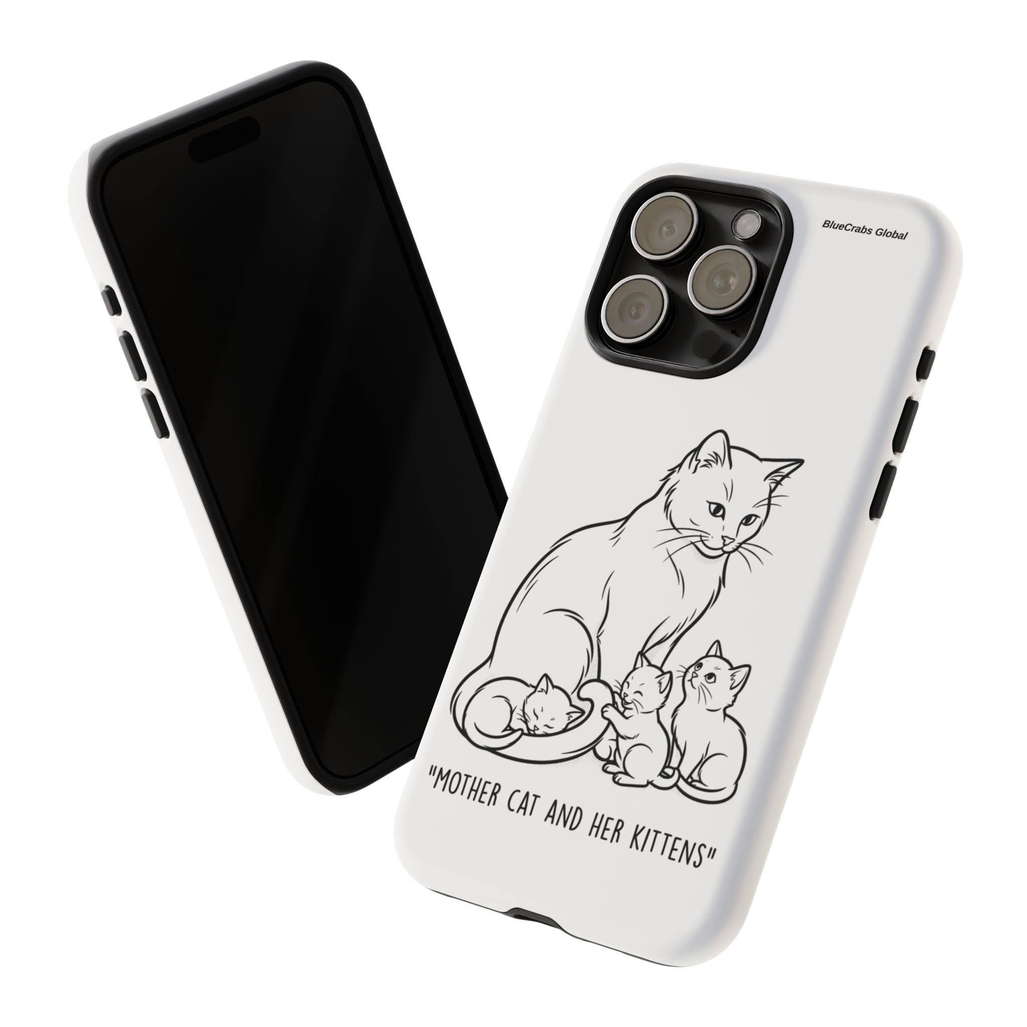 Mother Cat and Her Kittens Phone Case — Cute Minimalist Cat Illustration