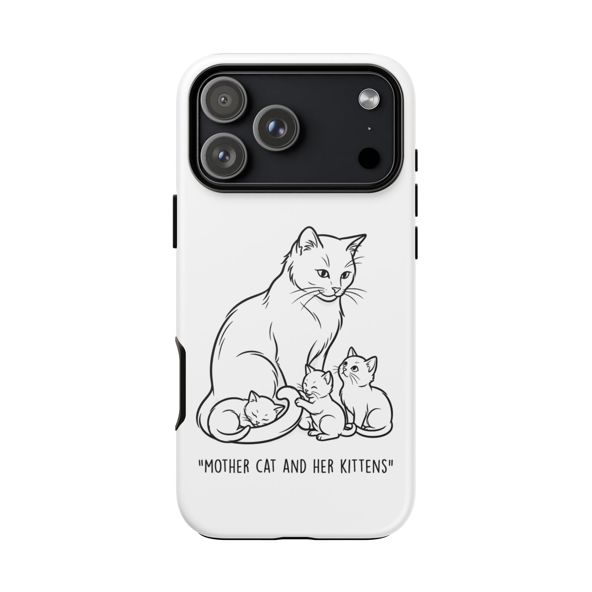Mother Cat and Her Kittens Phone Case — Cute Minimalist Cat Illustration
