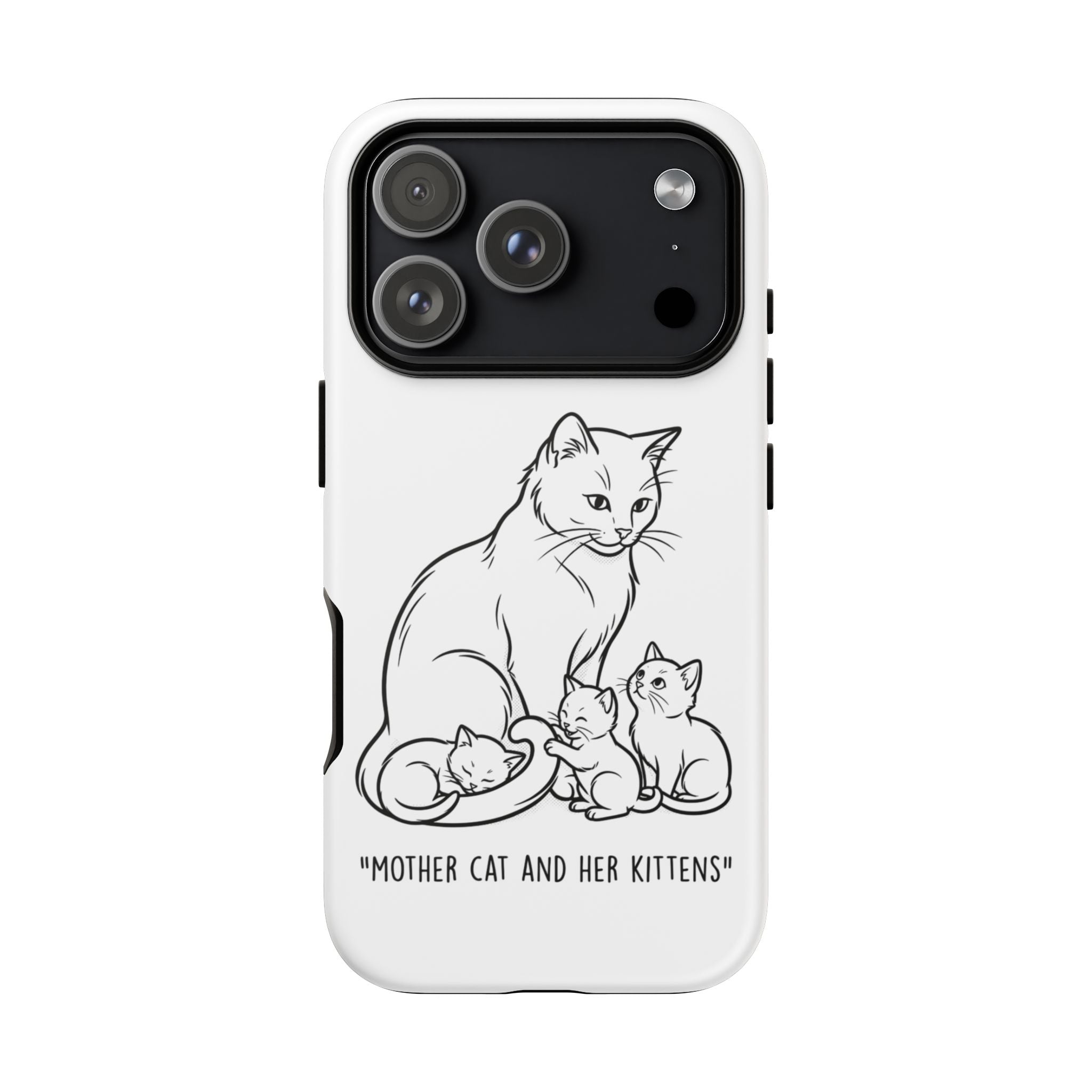 Mother Cat and Her Kittens Phone Case — Cute Minimalist Cat Illustration